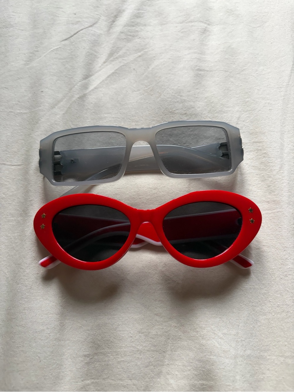 Red Cat Eye Sunglasses & Frosted Rectangular Shades - Two-Pack